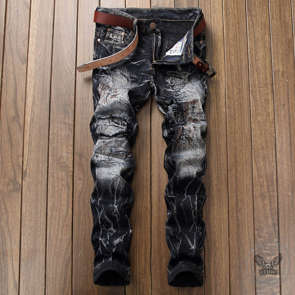Fashion Straight Distressed Motorcycle Style Jeans
