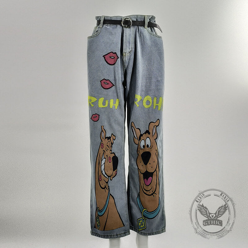 Fashion Y2K Cartoon Pattern High Waist Jeans