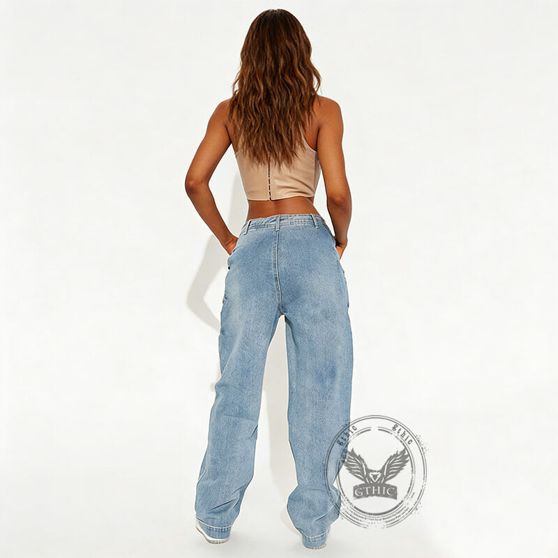 Fashion Y2K Cartoon Pattern High Waist Jeans