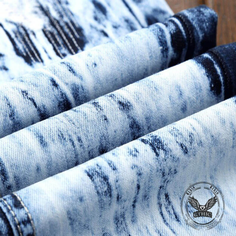Fashionable Embroidered Ripped Colorblock Straight Jeans
