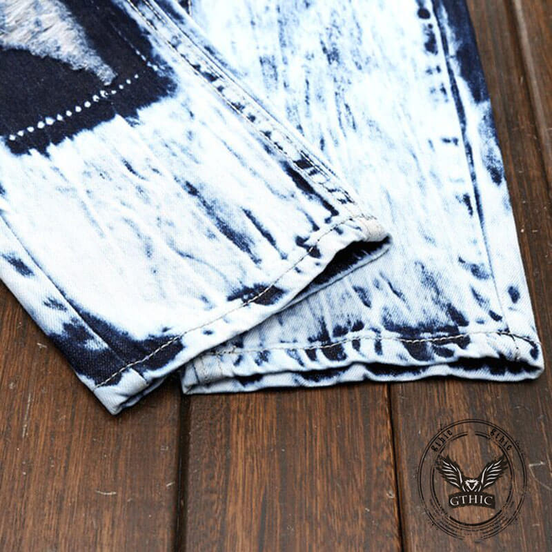 Fashionable Embroidered Ripped Colorblock Straight Jeans