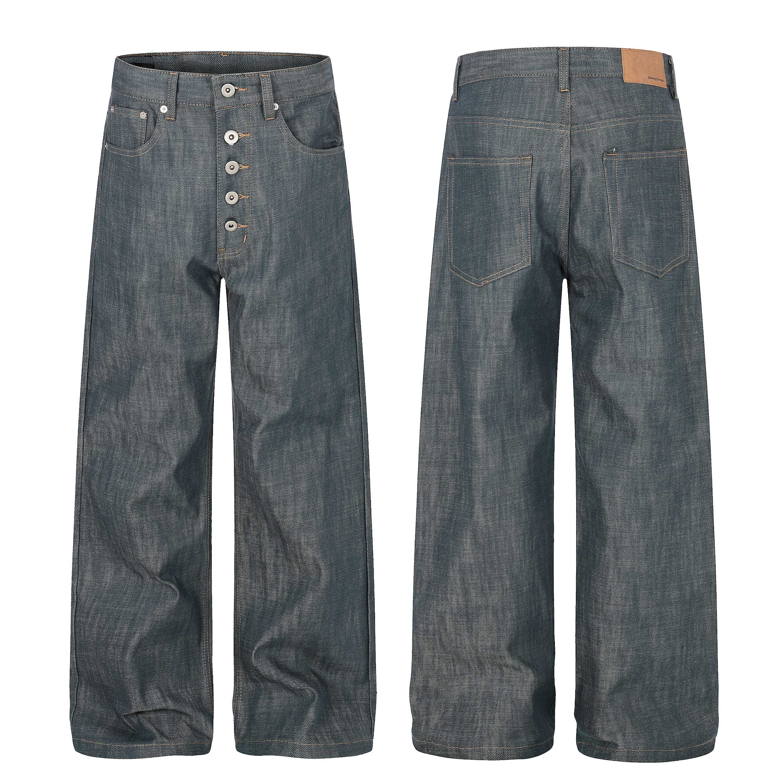 CapCabin “Washed Grey Button Denim Jeans”