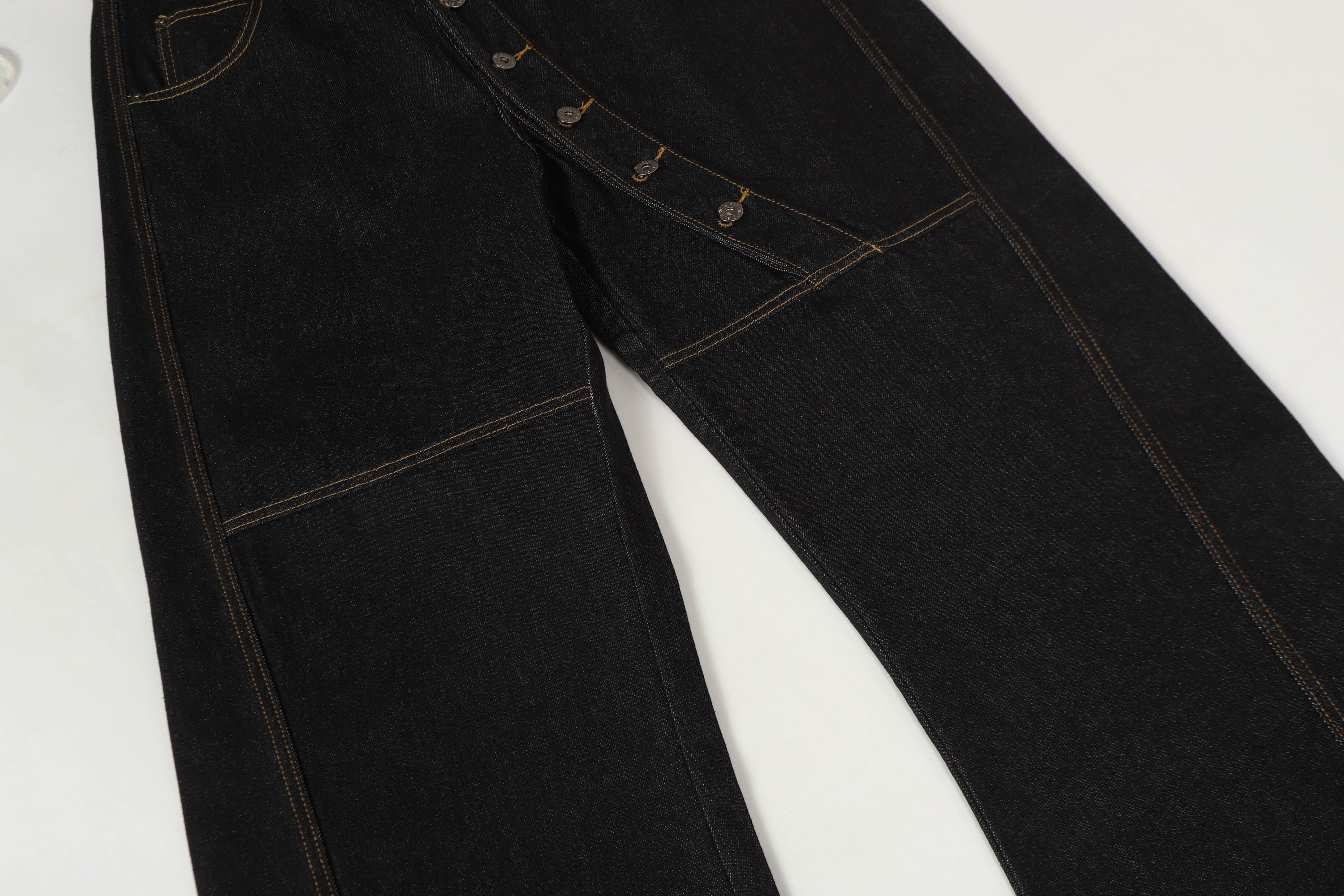 CapCabin Asymmetric Button Wide-Leg Denim Pants