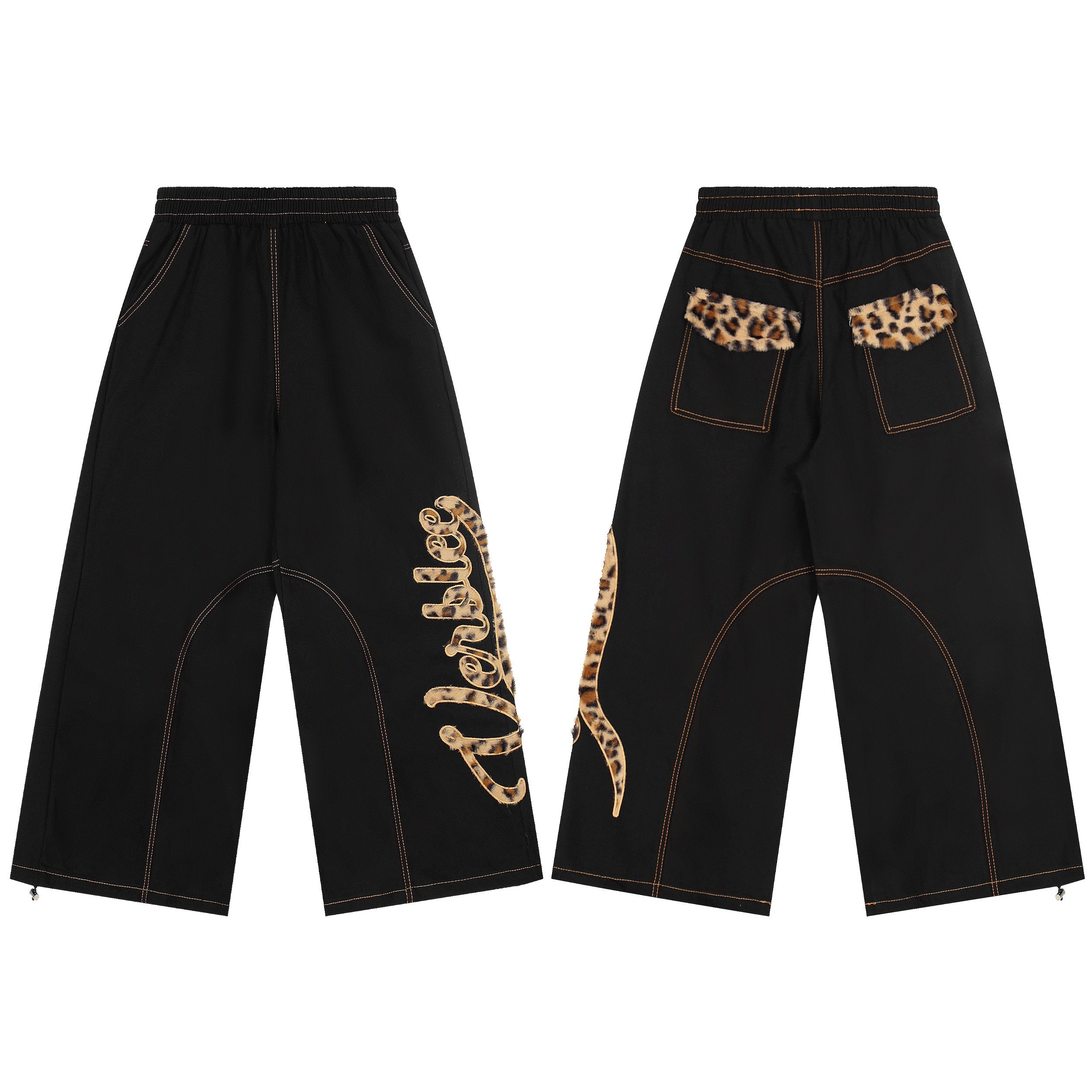 CapCabin Leopard Patch Wide-Leg Pants