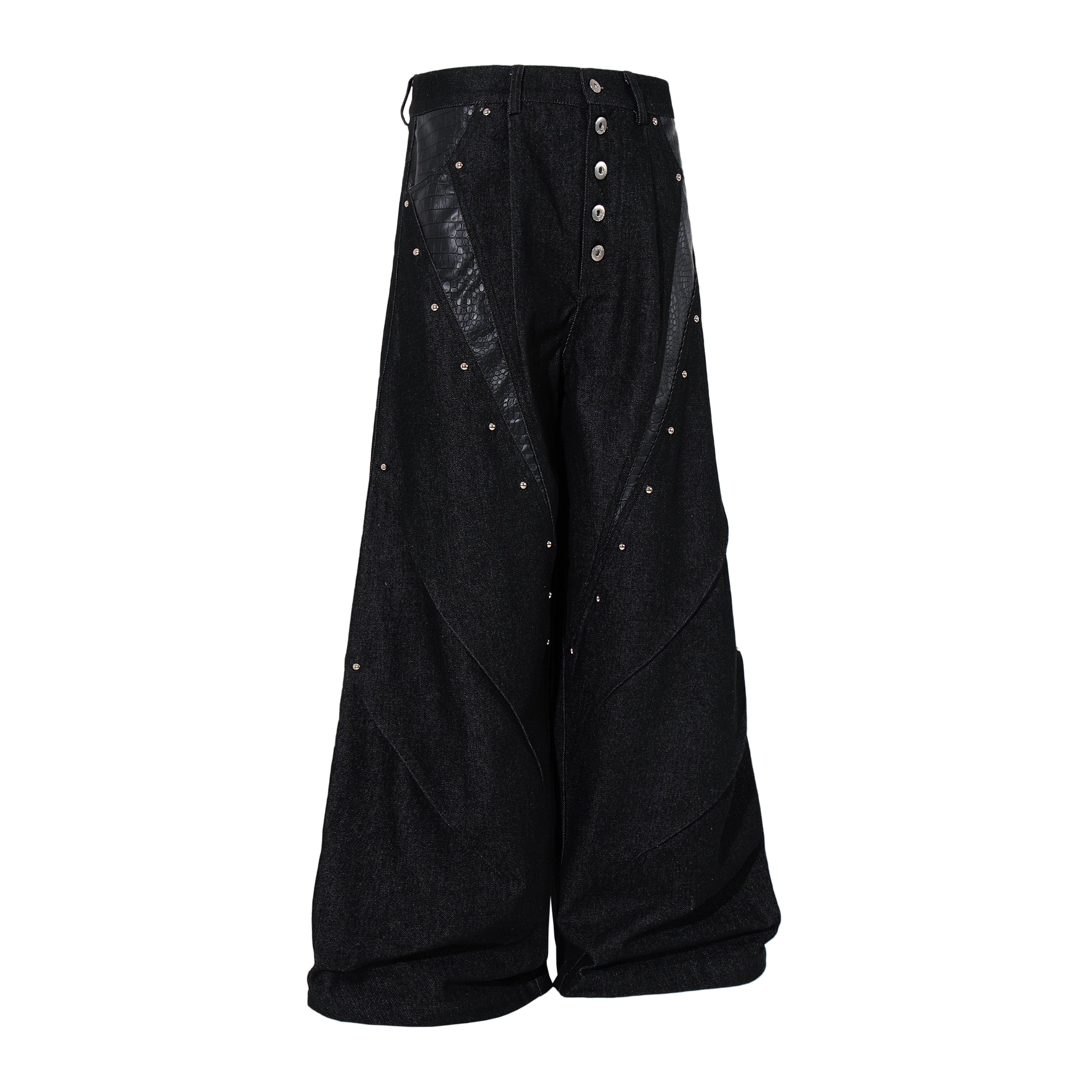 CapCabin Panel-Detail Wide Leg Denim Pants