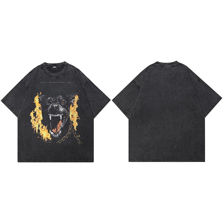 Fire Flame Dog Y2K Streetwear T Shirts
