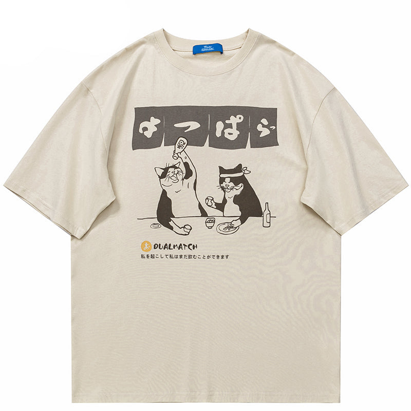 Funny Drinking Cat Y2K Graphic Tees