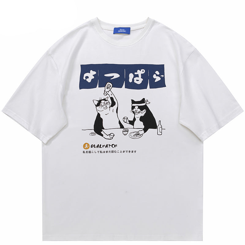 Funny Drinking Cat Y2K Graphic Tees
