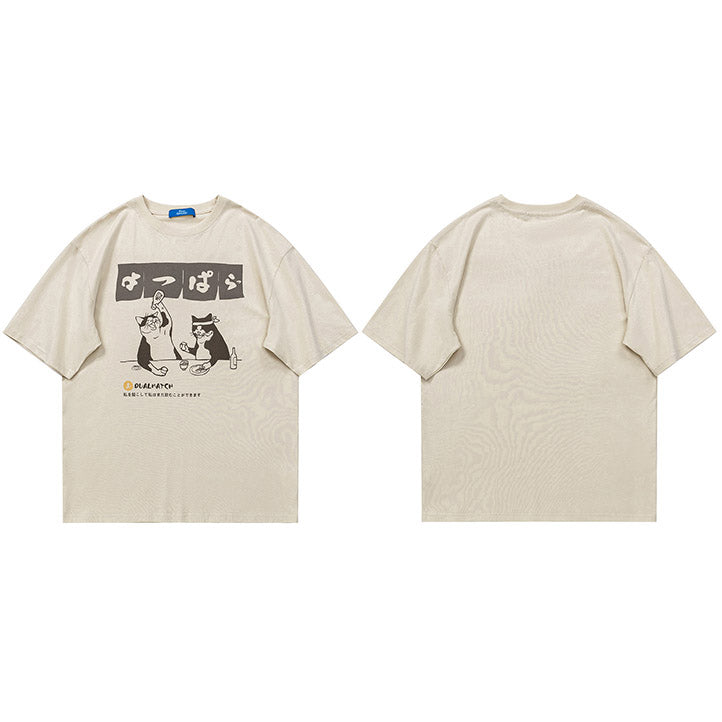 Funny Drinking Cat Y2K Graphic Tees
