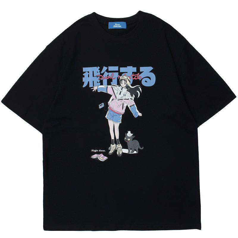 Girl Cat print Shirt Y2K