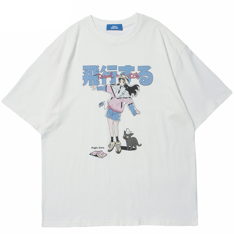 Girl Cat print Shirt Y2K