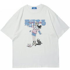 Girl Cat print Shirt Y2K