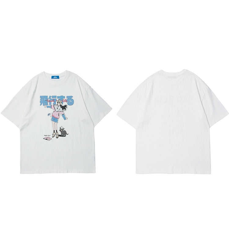 Girl Cat print Shirt Y2K