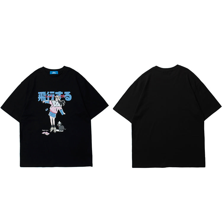 Girl Cat print Shirt Y2K