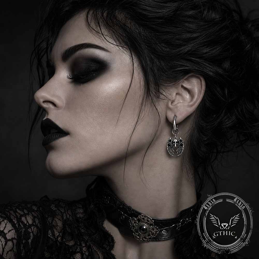 Gothic Bat Skull Stainless Steel Dangle Earrings