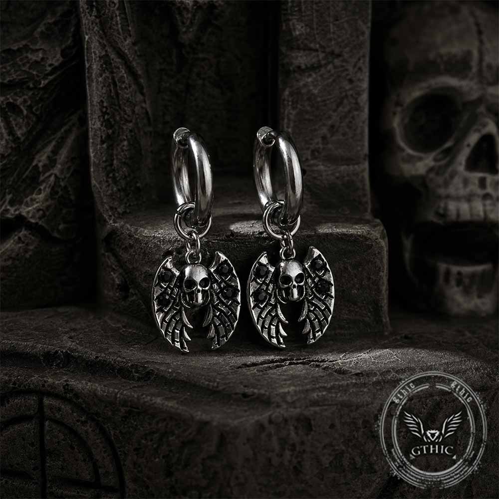 Gothic Bat Skull Stainless Steel Dangle Earrings