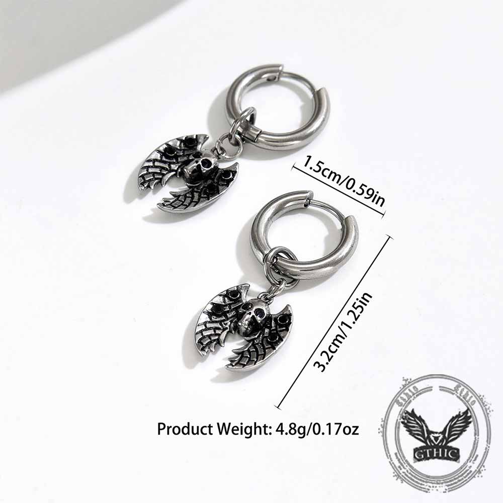 Gothic Bat Skull Stainless Steel Dangle Earrings
