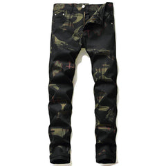 Gothic Black Print Straight Stretch Jeans