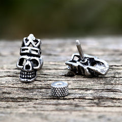Gothic Crown Skull Head Stainless Steel Stud Earrings