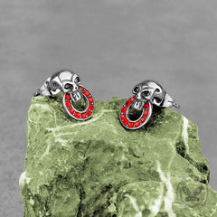 Gothic Red Gem Skull Stainless Steel Stud Earrings