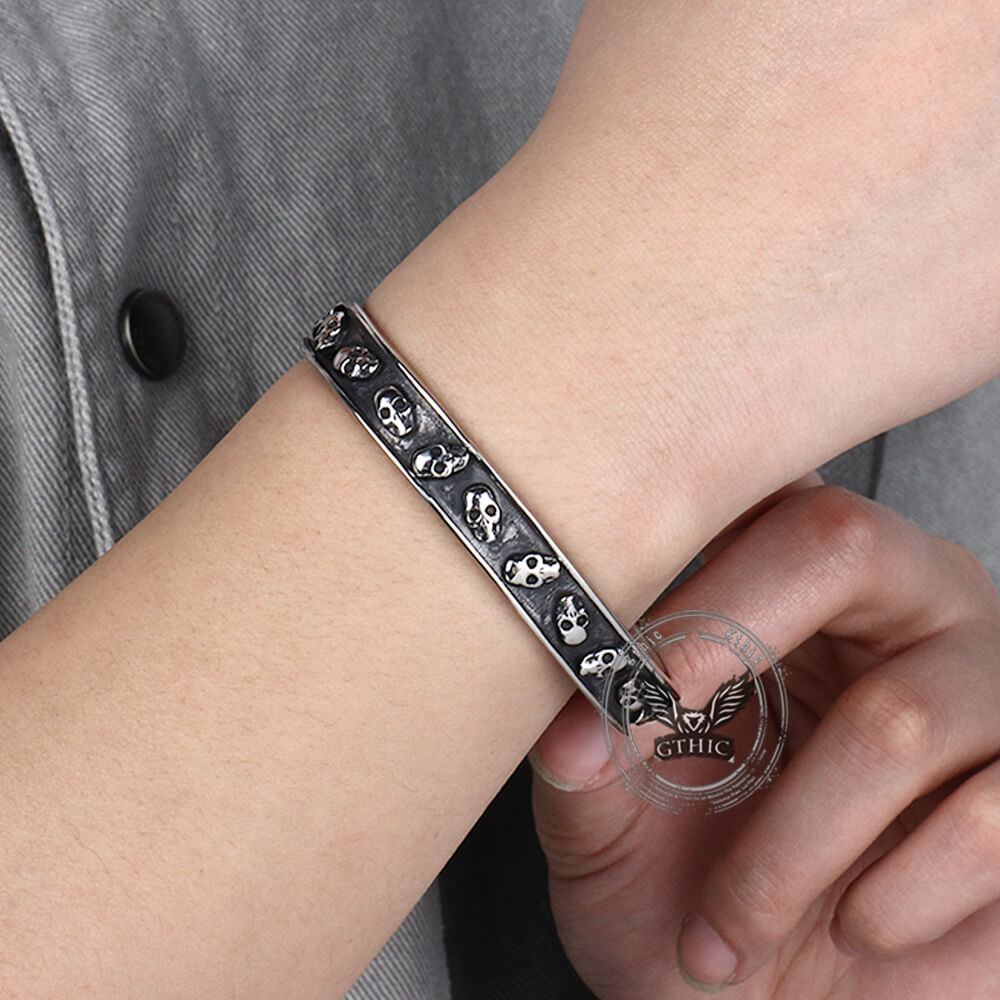Gothic Skull Fishbone Stainless Steel Open Bracelet