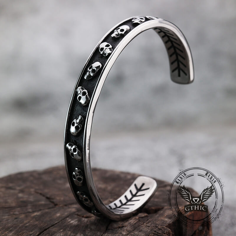 Gothic Skull Fishbone Stainless Steel Open Bracelet