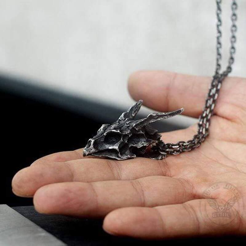 Dragon Sterling Silver Mens Skull Necklace