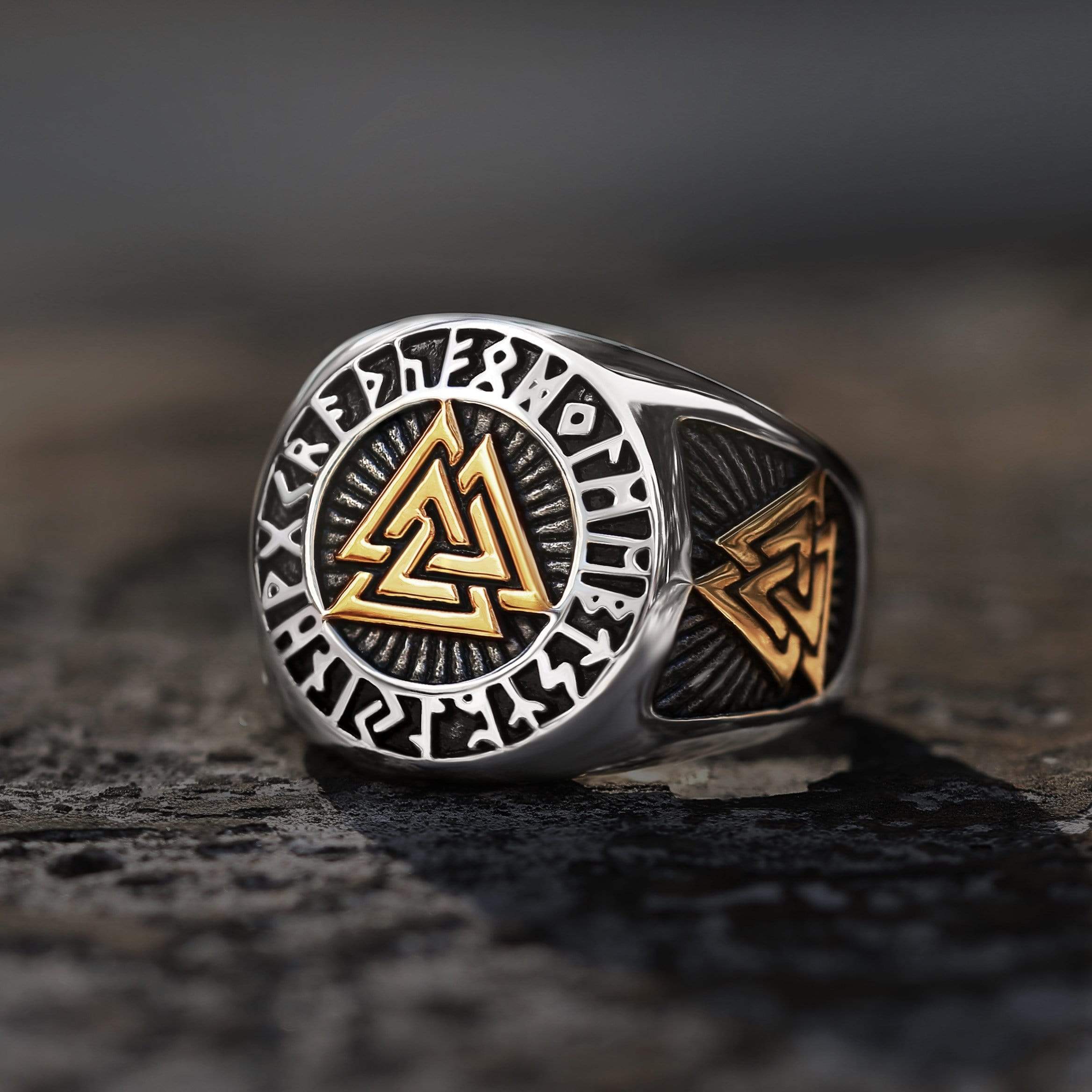 Runes Valknut Triangle Stainless Steel Viking Ring