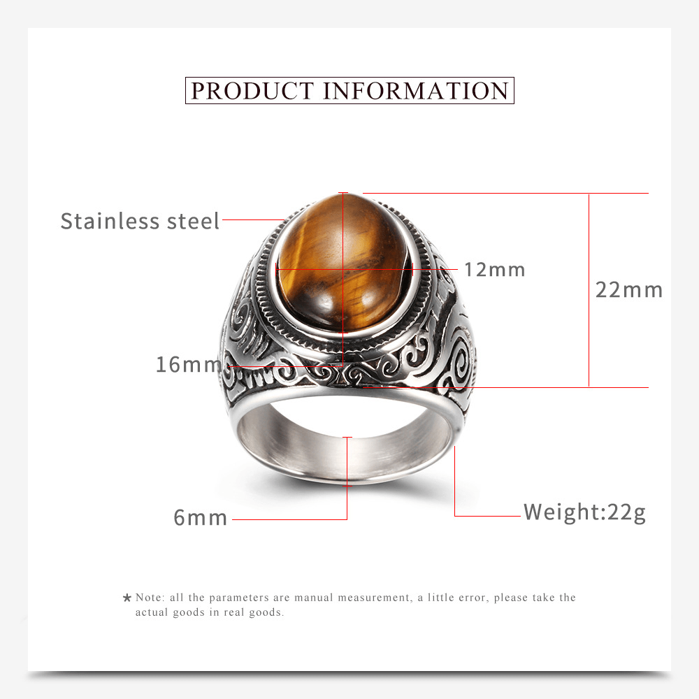 Vintage Pattern Gem Stainless Steel Ring