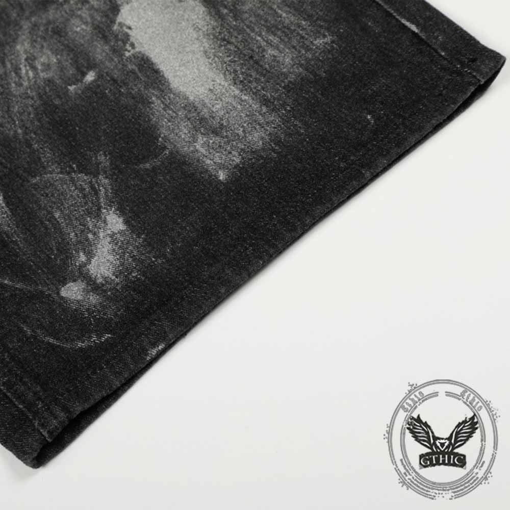 Hip-Hop Rivets Paint Splatters Design Wide-Leg Jeans
