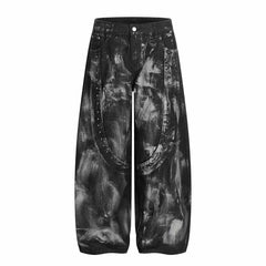 Hip-Hop Rivets Paint Splatters Design Wide-Leg Jeans
