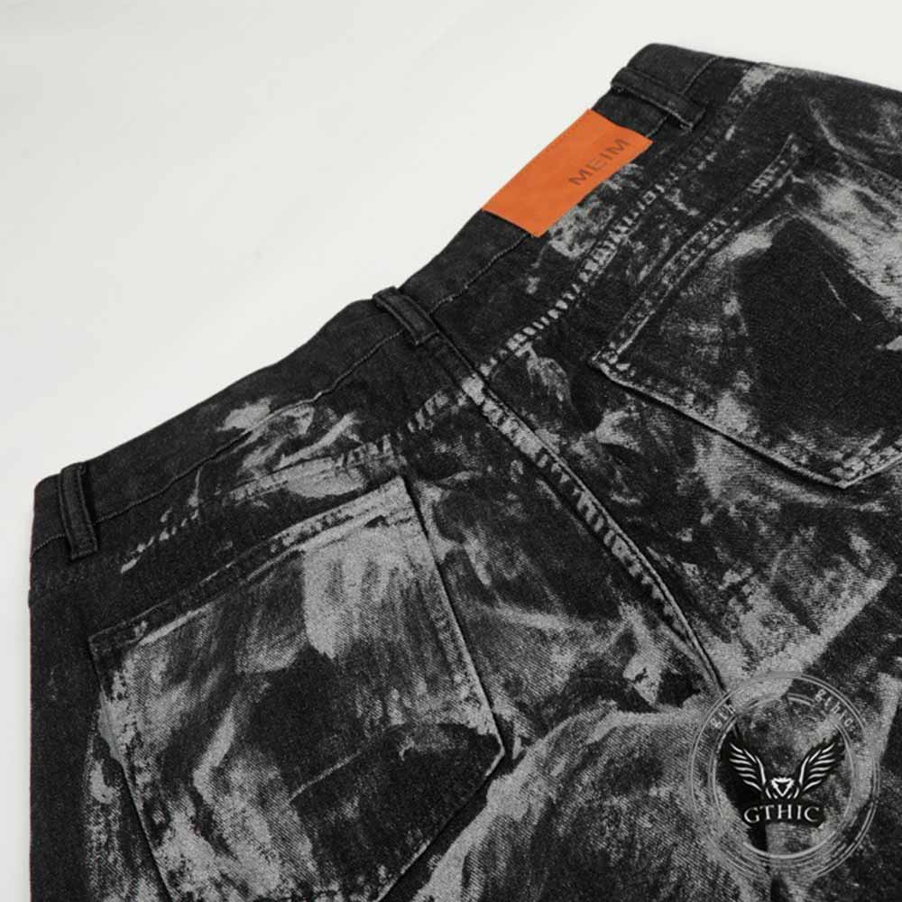 Hip-Hop Rivets Paint Splatters Design Wide-Leg Jeans