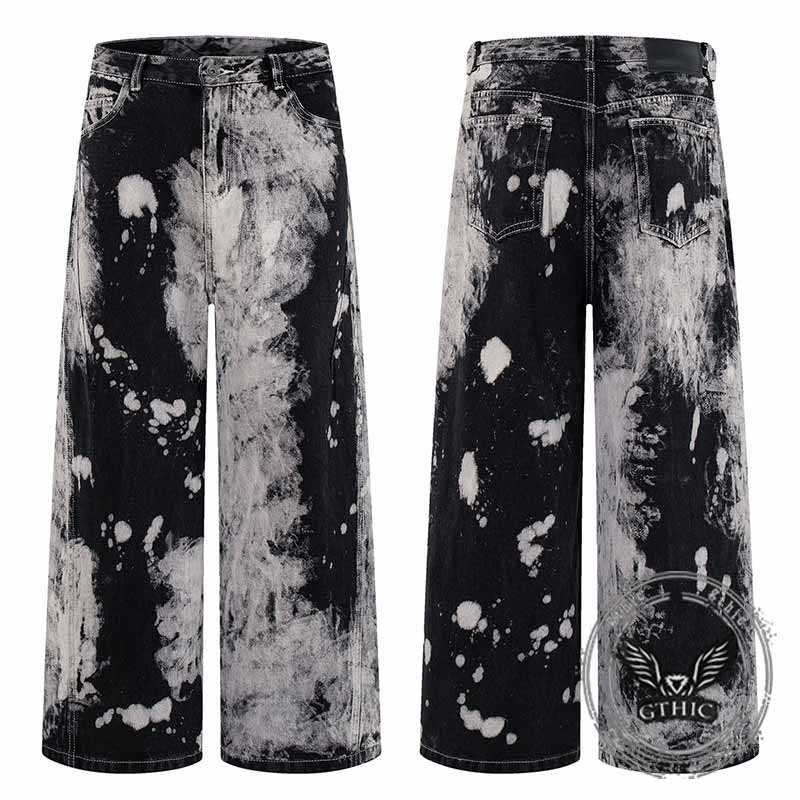 Hip-Hop Tie-Dye Gradient Distressed Straight Jeans