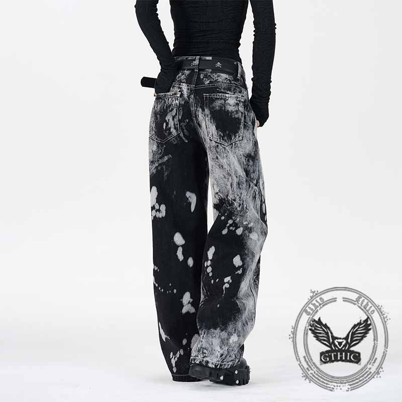 Hip-Hop Tie-Dye Gradient Distressed Straight Jeans