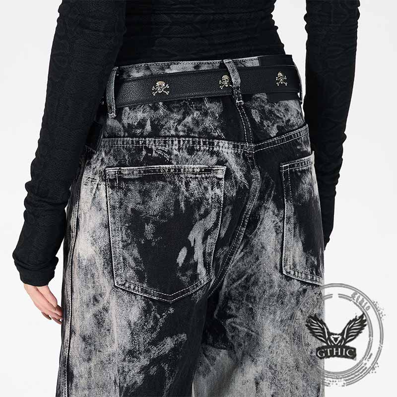 Hip-Hop Tie-Dye Gradient Distressed Straight Jeans