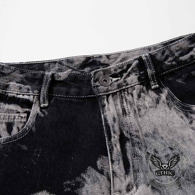 Hip-Hop Tie-Dye Gradient Distressed Straight Jeans
