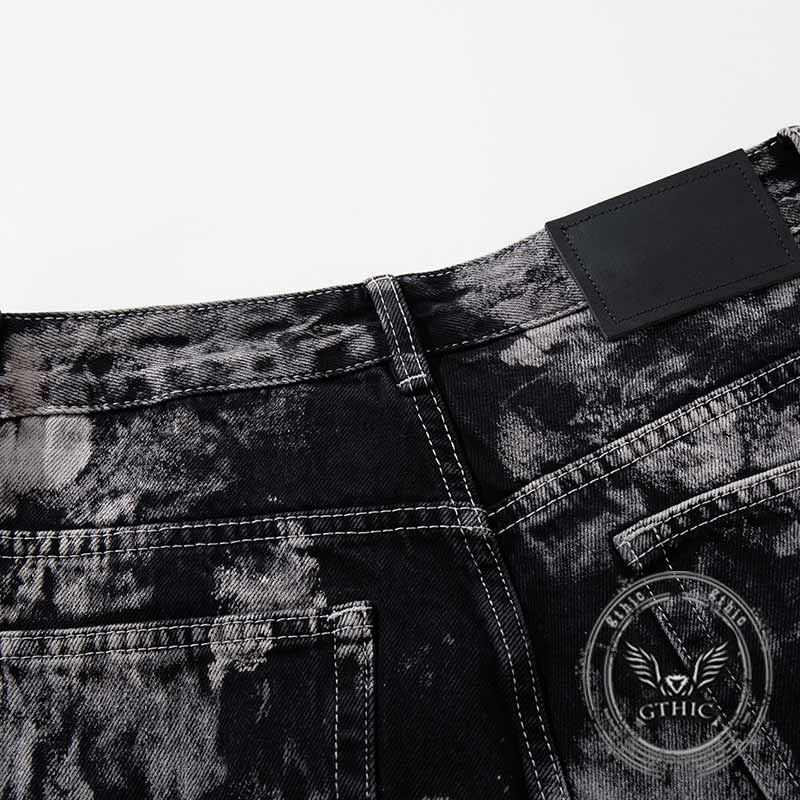 Hip-Hop Tie-Dye Gradient Distressed Straight Jeans