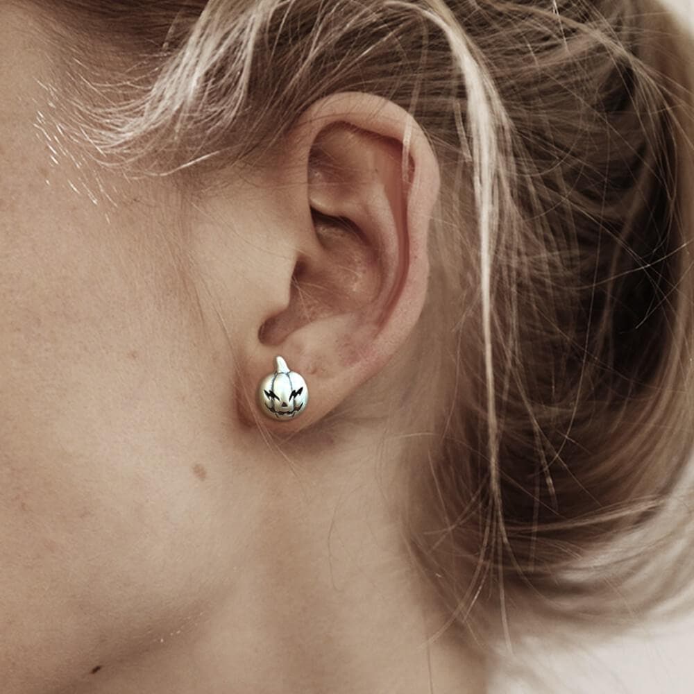 Jack-O'-Lantern Sterling Silver Stud Earrings