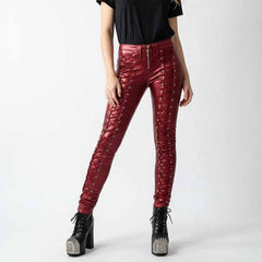 Punk Lace-up Studded Skinny PU Leather Pants