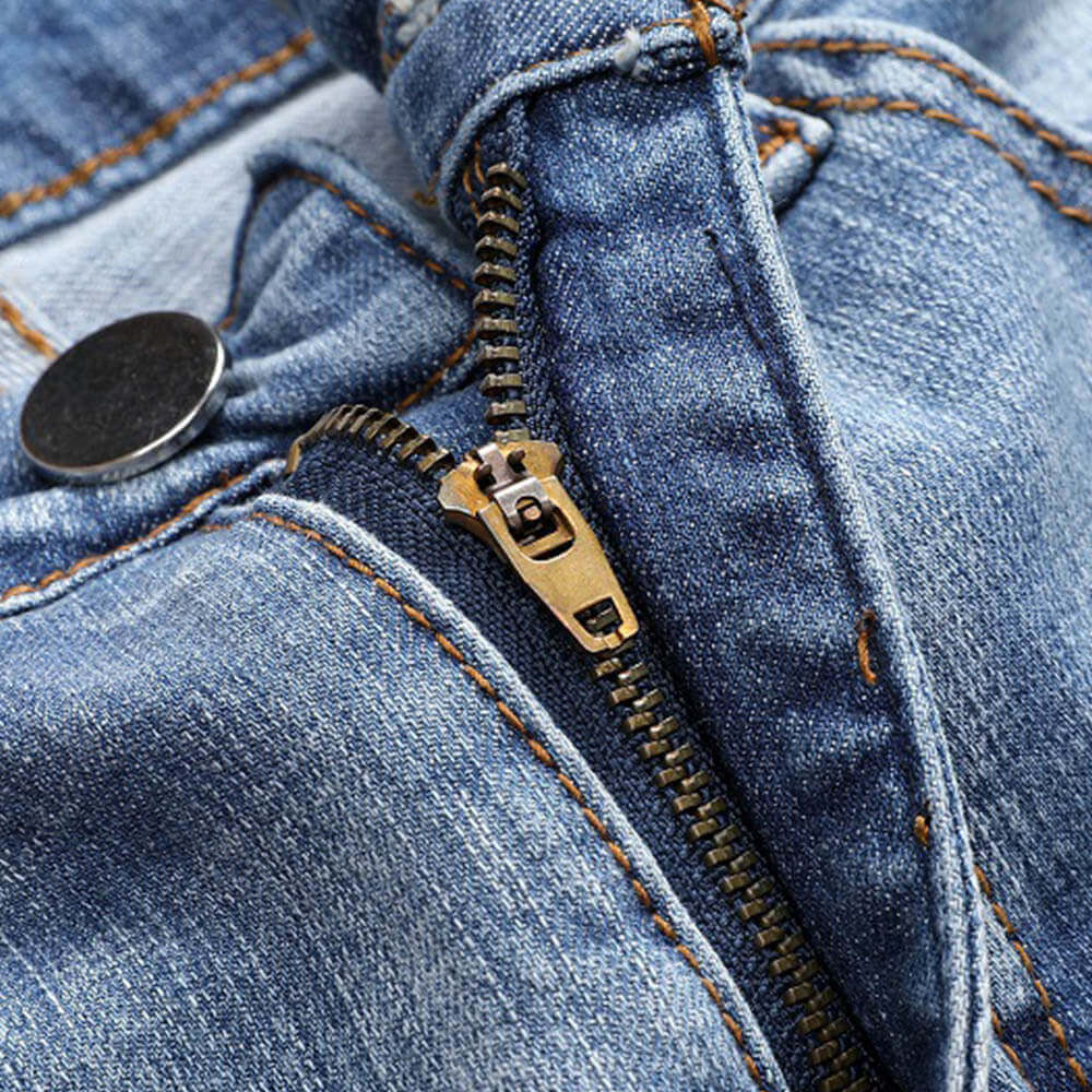 Light Ripped Stretch Motorcycle Straight Jeans