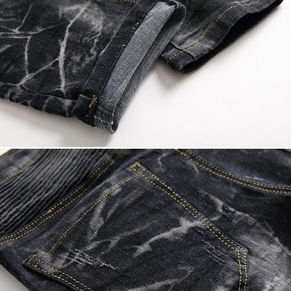 Nostalgia Pleated Elastic Motorcycle Straight Jeans