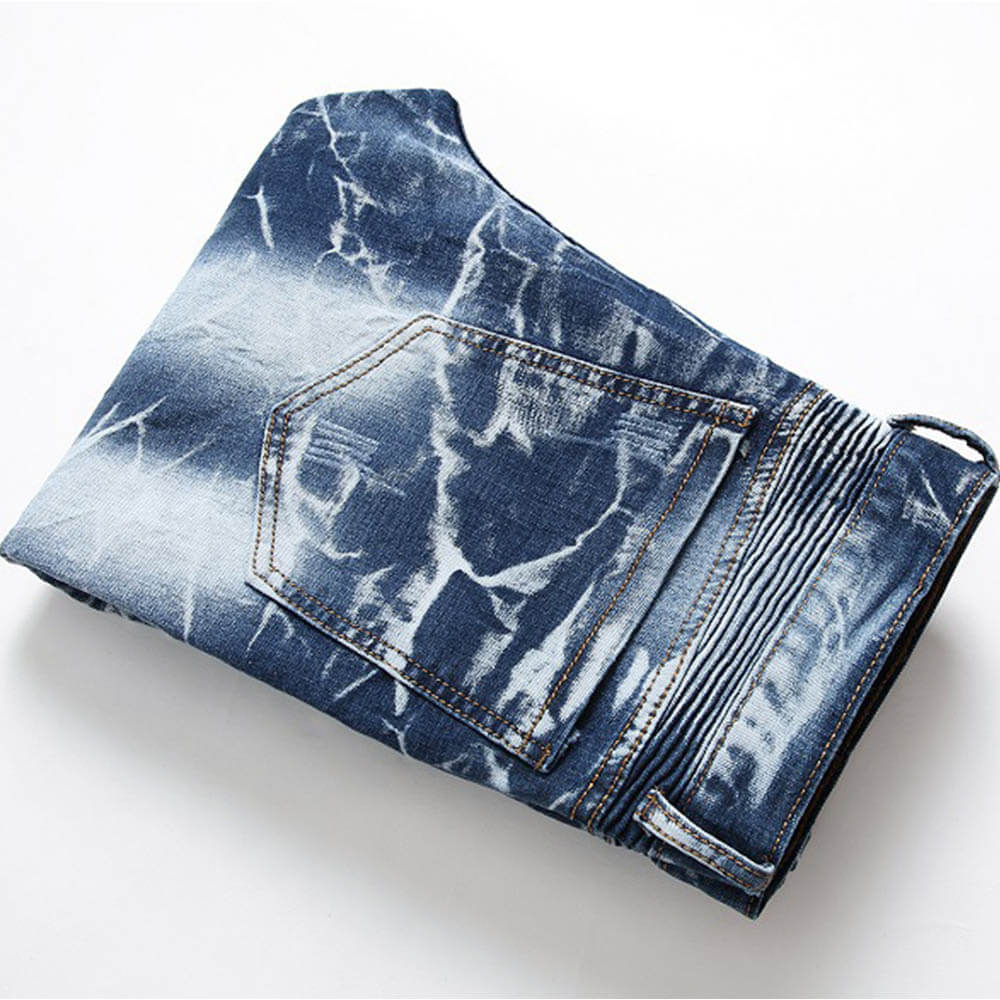 Nostalgia Pleated Elastic Motorcycle Straight Jeans