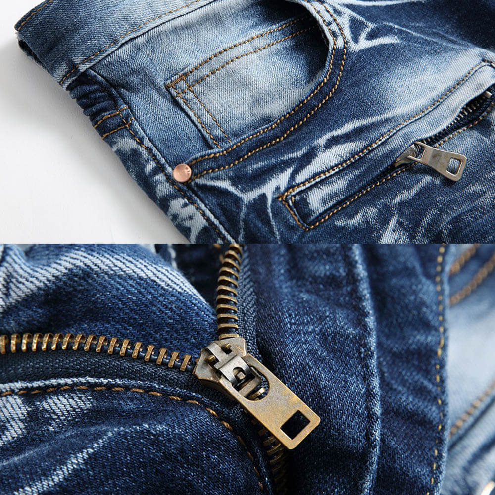 Nostalgia Pleated Elastic Motorcycle Straight Jeans