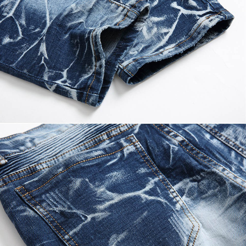 Nostalgia Pleated Elastic Motorcycle Straight Jeans