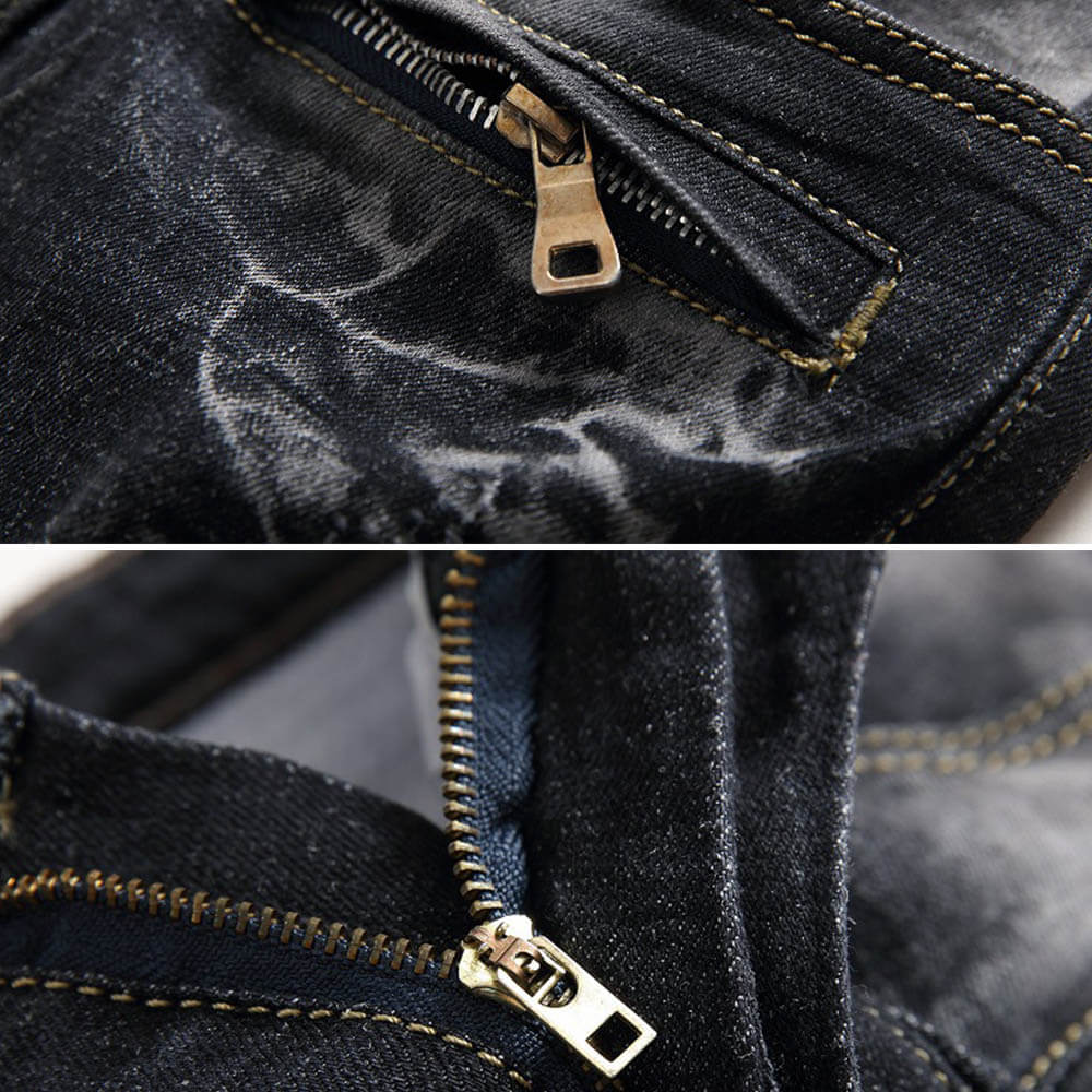Nostalgia Pleated Elastic Motorcycle Straight Jeans