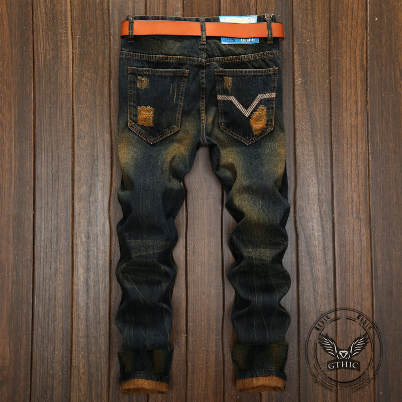 Personalized Ripped Vintage Distressed Straight Jeans