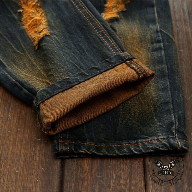 Personalized Ripped Vintage Distressed Straight Jeans