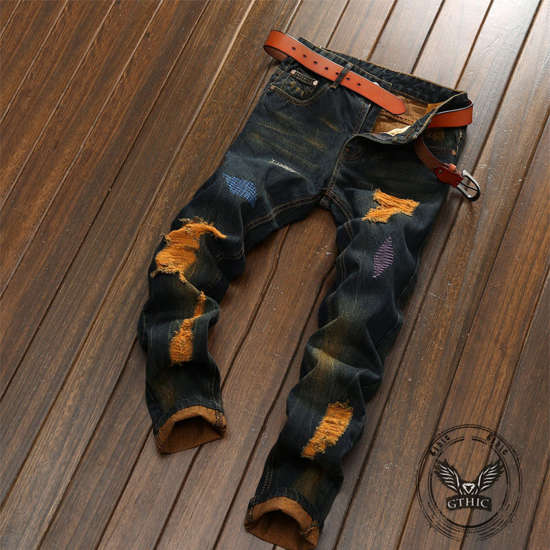 Personalized Ripped Vintage Distressed Straight Jeans
