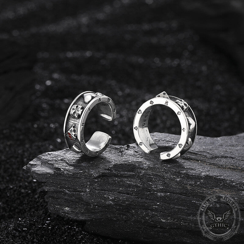 Poker Skull Sterling Silver Ear Cuffs
