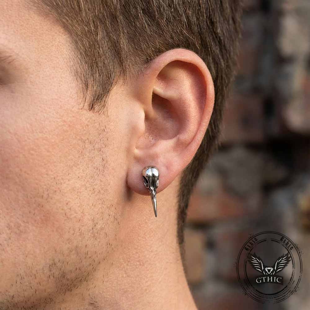 Punk Crow Skull Stainless Steel Stud Earrings